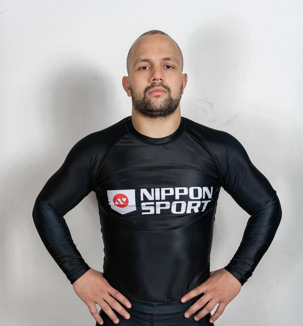 Rash Guard - Nippon Sport - 'Long sleeves' - stort logo - Sort
