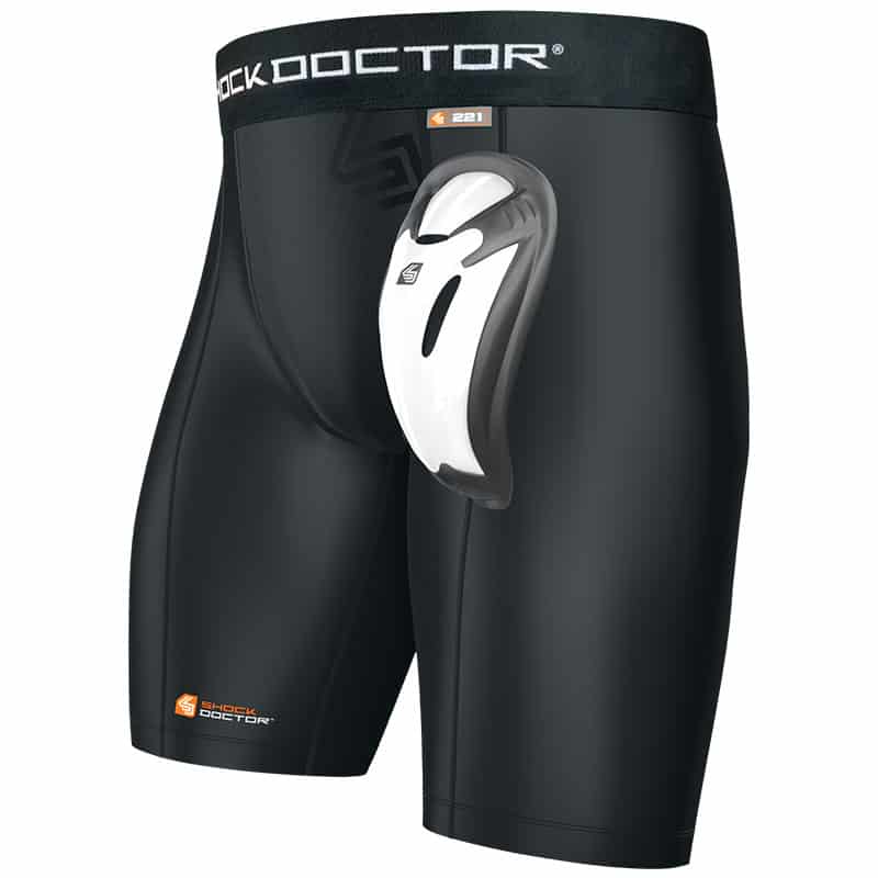 Kompressionsshorts med Skridtbeskytter - Shock Doctor Compression shorts med Cup - Sort