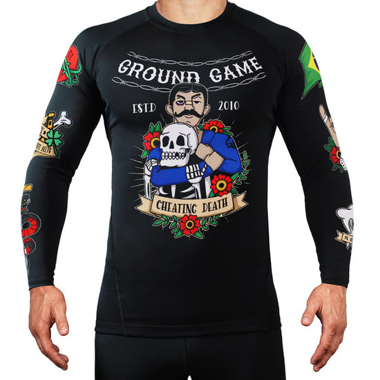 Rash Guard - Ground Game 'Oldschool' - langærmet - sort