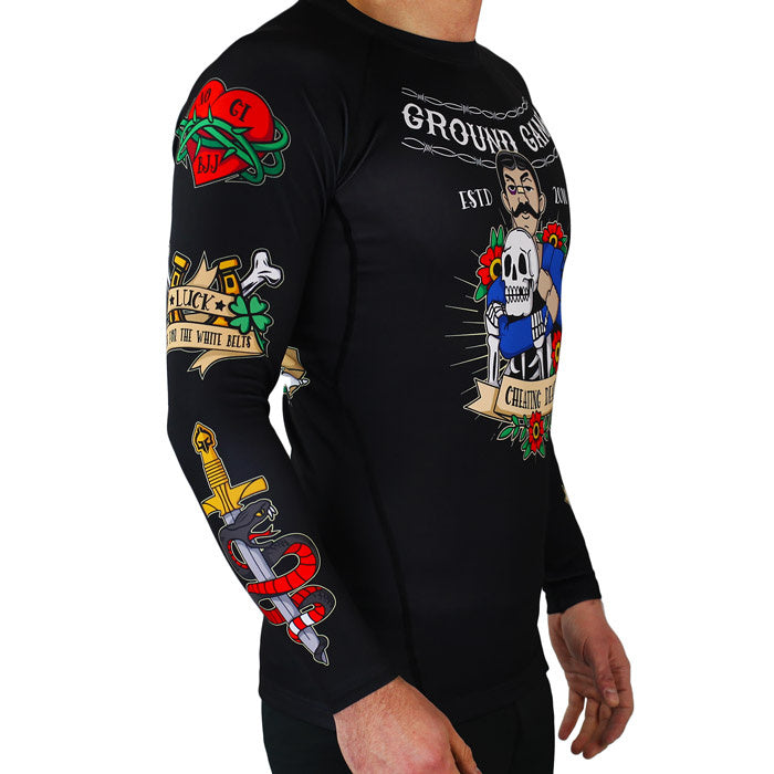 Rash Guard - Ground Game 'Oldschool' - langærmet - sort