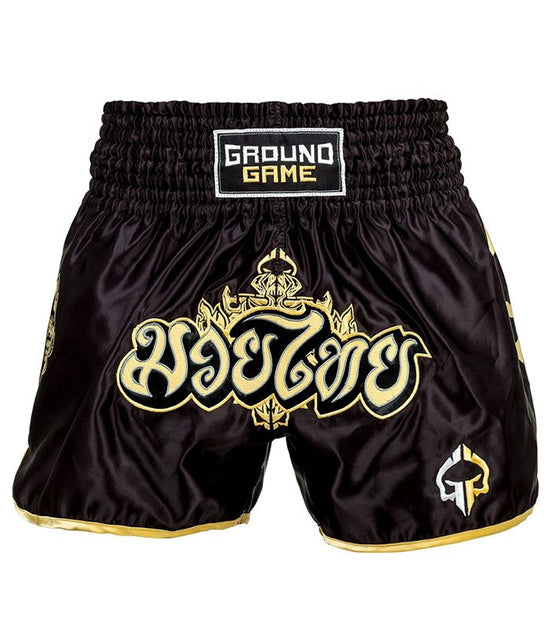 Muay Thai Shorts - Ground Game - sort/guld