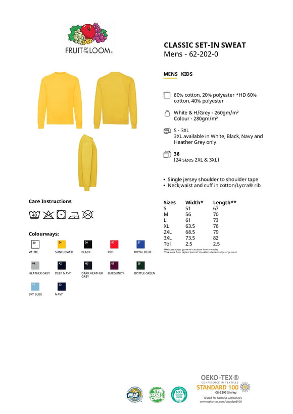 Trøje - Fruit of the Loom - 'Crewneck' - Lyseblå