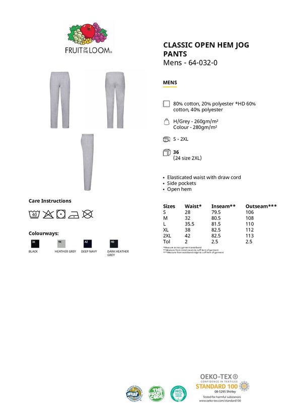 Joggingbukser - Fruit of the Loom - 'Classic' (Uden Elastik) - Navy