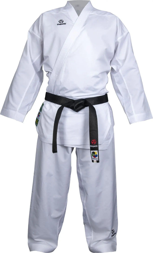 Green Karate-Gi - Hayashi - 'Premium Kumite' - hvid/hvid skulderbrodering