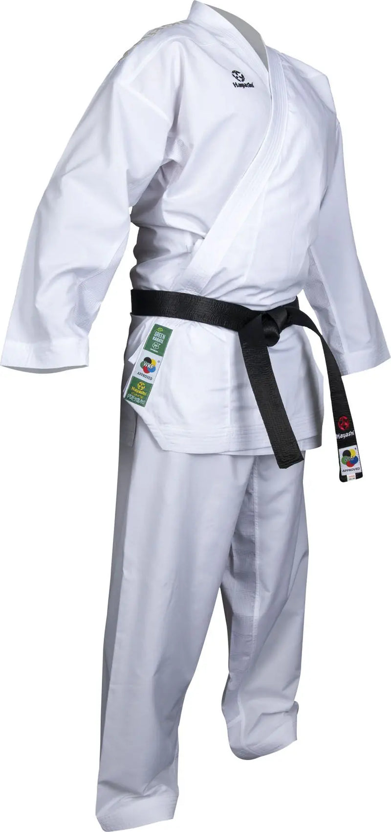 Green Karate-Gi - Hayashi - 'Premium Kumite' - hvid/hvid skulderbrodering