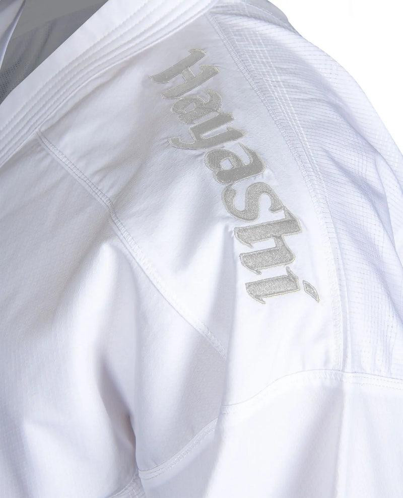 Green Karate-Gi - Hayashi - 'Premium Kumite' - hvid/hvid skulderbrodering