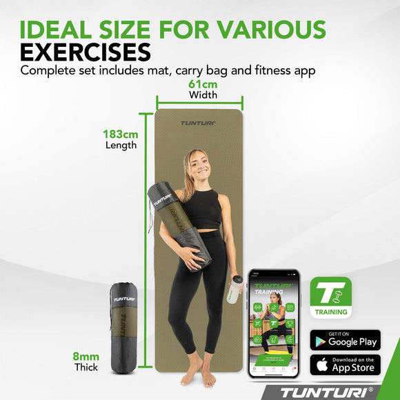 Yogamåtte - Tunturi - '8MM' - Armygrøn