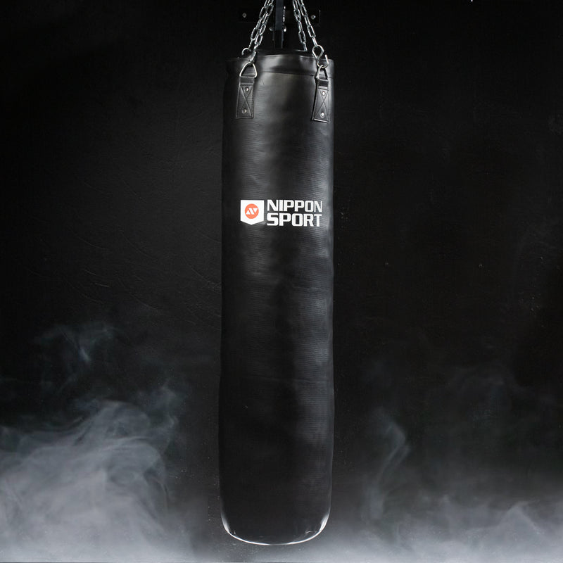Boxing Bag With Fill - Nippon Sport - 'Leather - Black - 44 kg - 150 cm